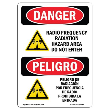 SIGNMISSION OSHA Danger, Radio Frequency Radiation Hazard Area, 7in X 5in Decal, 5" W, 7" H, Bilingual Spanish OS-DS-D-57-VS-1688
